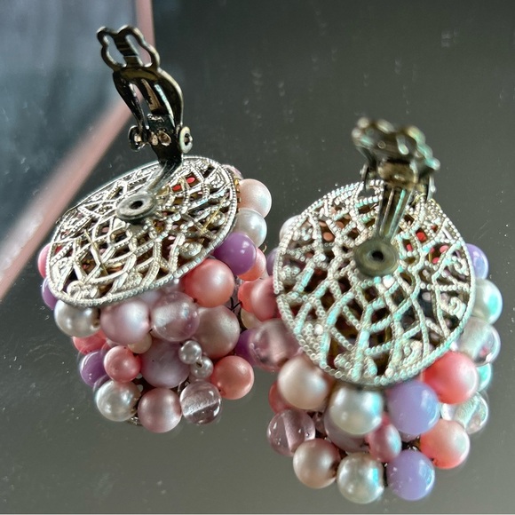 Pink & Purple Beaded Stone Clip-on Earrings made from Japan - Picture 9 of 12